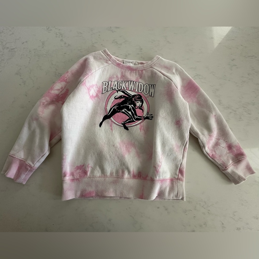 COTTON ON KIDS Pink Black Widow sweatshirt size 7 Marvel tie-dye